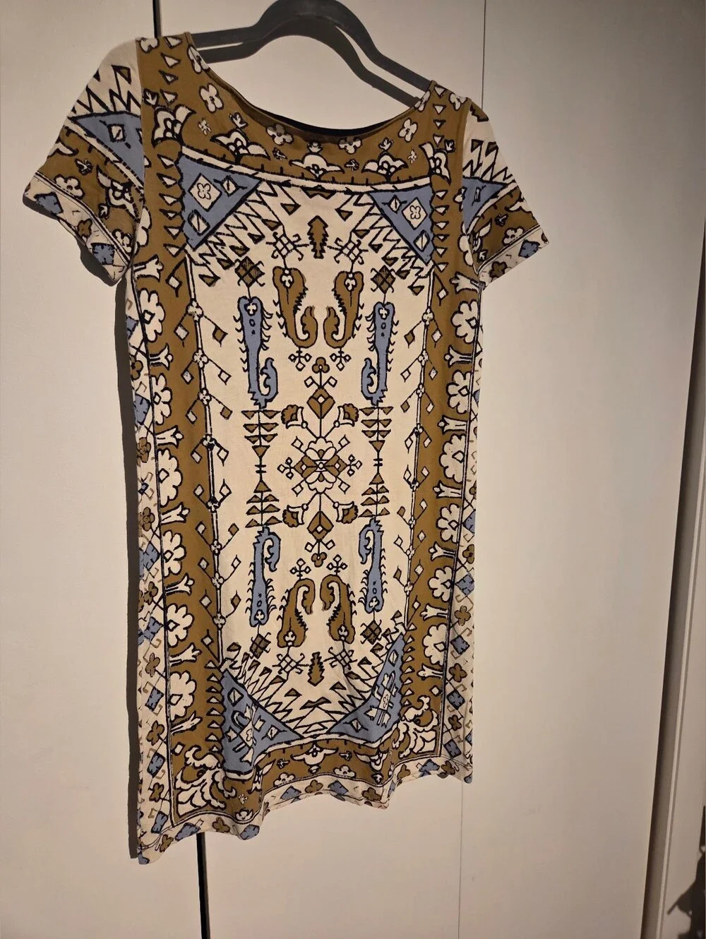 Tory Burch Short-Sleeve Mini Dress in Ikat  Tribal Bohoemian Print